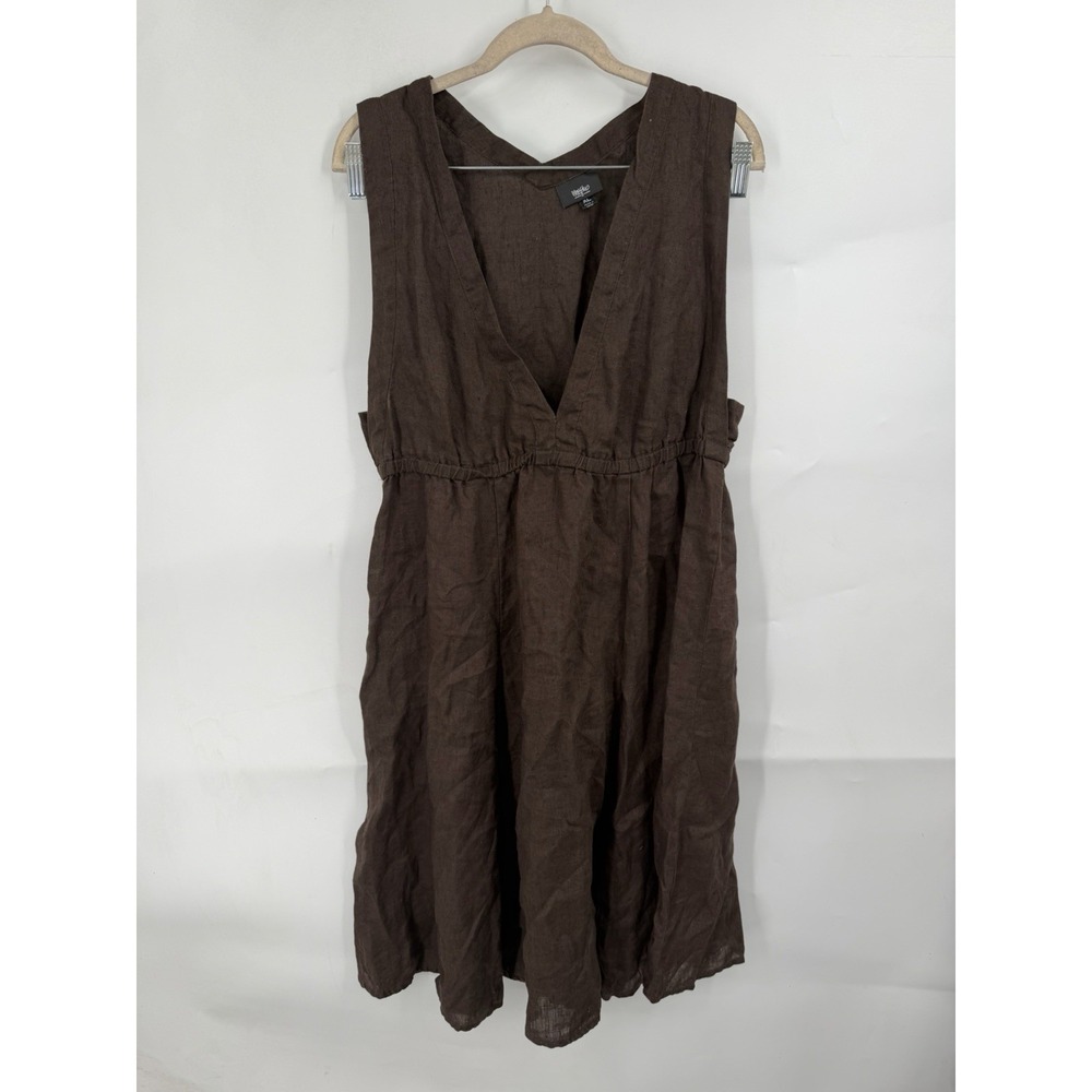 Mossimo 100% Linen‎ Brown Mini Dress Women XL Brown Lagenlook Boho Fairy Grunge